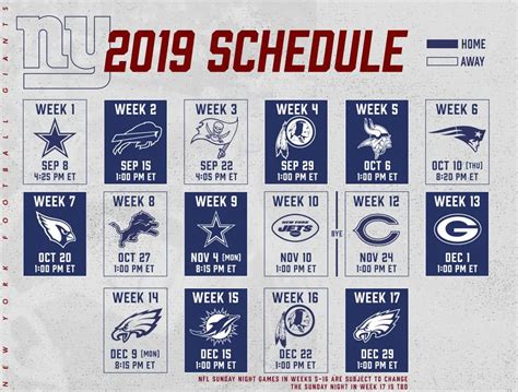 New York Giants Printable Schedule