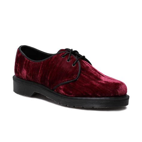 Dr Martens 1461 Hugh Cherry Red Crushed Velvet Mens Womens Boots Shoes Size 3 8