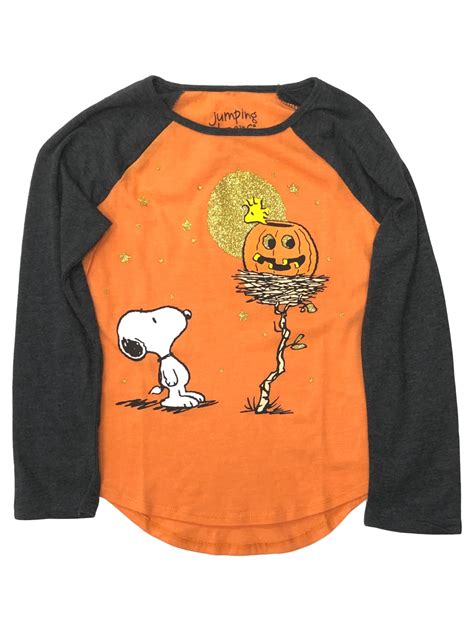 Peanuts Girls Long Sleeve Snoopy And Woodstock Halloween T Shirt Tee