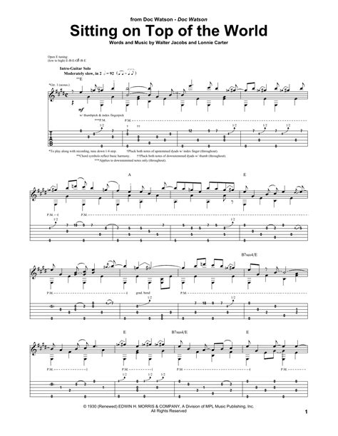 Sitting On Top Of The World Sheet Music Doc Watson Guitar Tab