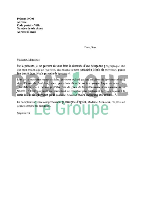 Lettre De Demande De D Rogation G Ographique Pour Inscription L Cole Primaire Pratique Fr