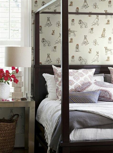 For example, if there is a window with a view (always a good idea!) put a comfortable chair in front of it which can become a dog bed with the addition of a cushion and/or soft blanket, giving your puppy a place to rest and gaze out at the yard. Love this dog themed wallcovering but what I love even ...