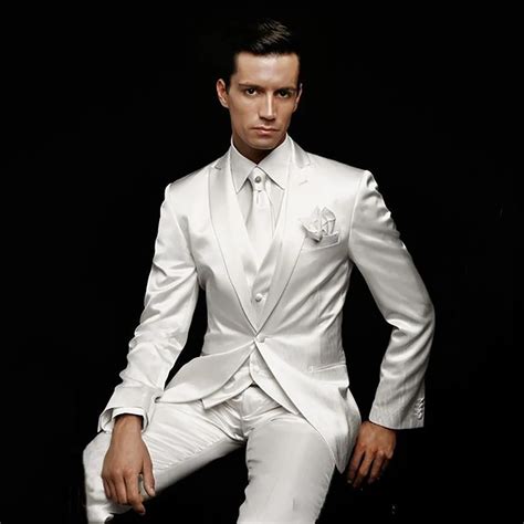 Tpsaade Latest Coat Pant Designs Ivorywhite Suit Men Satin Tuxedo Groom Wedding Suits For Men 3