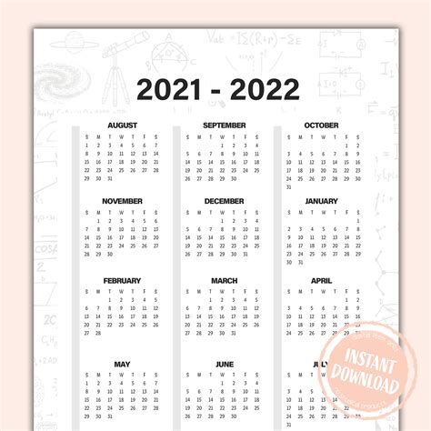 2021 2022 School Year Calendar Digital Planner Page Etsy
