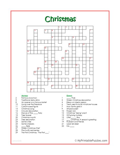 Christmas Crossword Puzzle Free Printable Printable World Holiday