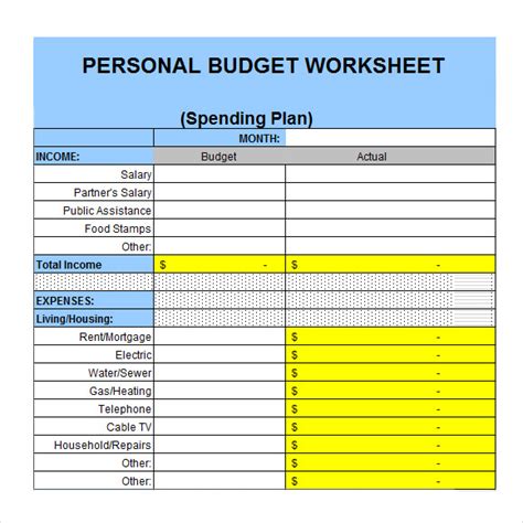 Free Personal Budget Samples In Google Docs Google Sheets Excel