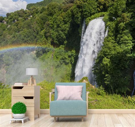 Waterfalls With Rainbow In Nature Wall Mural Tenstickers
