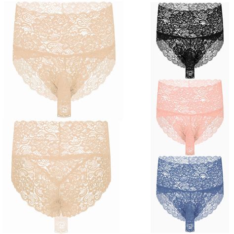 Mens See Through Lace Invisible Underwear Panty High Waist Bulge Pouch