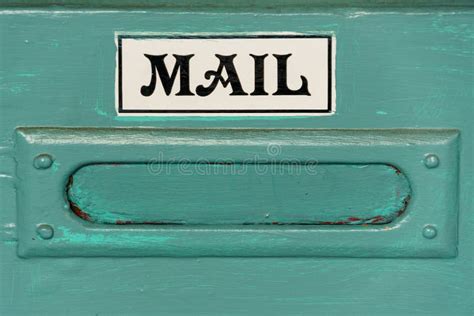 Vintage Mail Slot And Sign In A Blue Door Stock Image Image Of