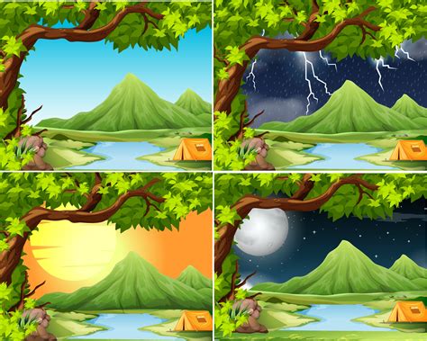 Camping in different weather scene - Download Free Vectors ...