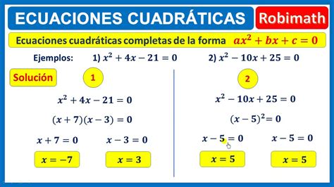 Ejemplos De Ecuaciones Cuadraticas
