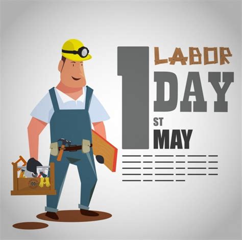Labor Day Banner Male Worker Icon Cartoon Design Vectors Graphic Art