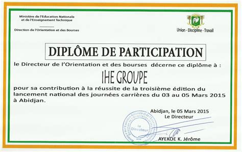 Diplome De Participation Word Diplome Journée Carrière Modele Diplome
