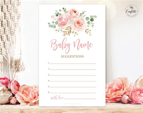 Printable Baby Name Suggestions Sign And Cards Blush Pink Etsy