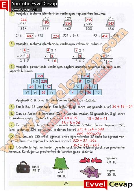 3 Sınıf Matematik Meb Yayınları Ders Kitabı Cevapları Sayfa 75