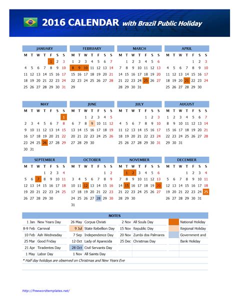 Overview of holidays and many observances in malaysia during the year 2016. 2016 Brazil Public Holidays Calendar