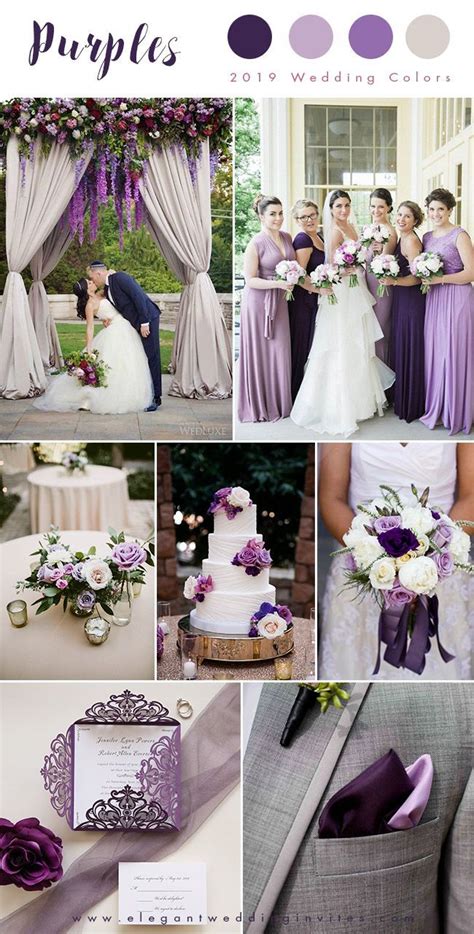 Purple is ideal for newlyweds who prefer bright and unordinary wedding colors. Shades of purple and ivory; an elegant wedding color palette #weddingideas #beachwedding # ...