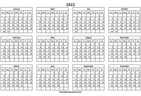 2022 Calendar Printable Us Download Free Noolyocom 2022 Calendar