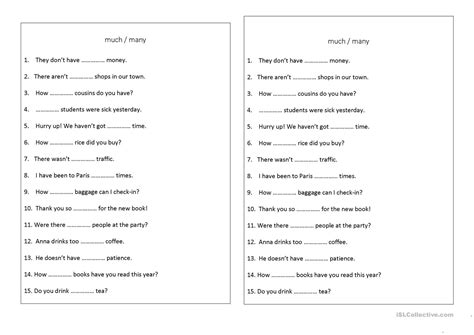 And he that increase the knowledge increase the sorrow. much/many exercise worksheet - Free ESL printable ...