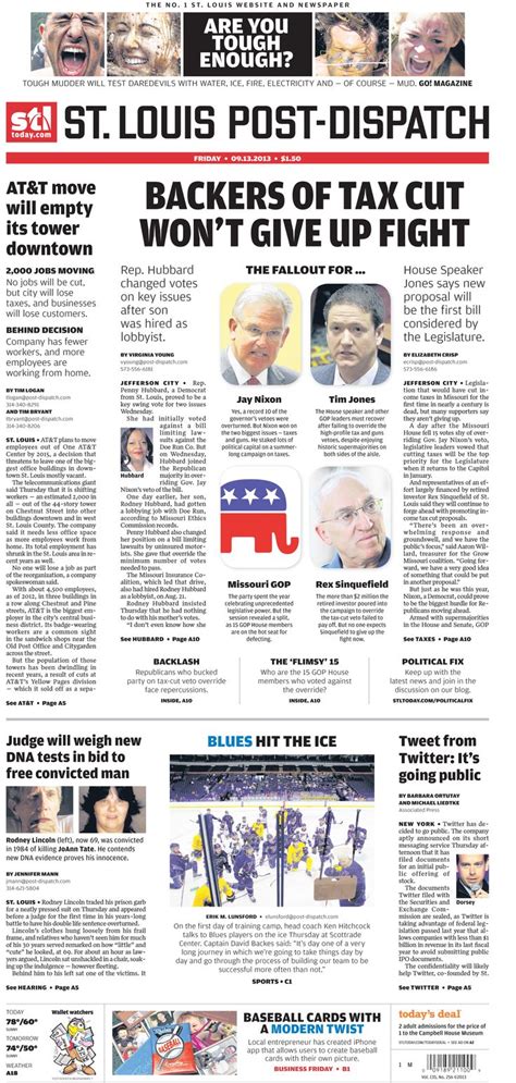 The St Louis Post Dispatch Front Page For Friday Sept 13 2013