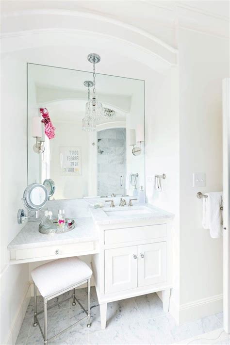 Get the full free plan from ana white and gear up your bathroom vanity decor game. small vanity with sink and makeup area with white granite ...