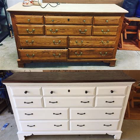 See more ideas about redo furniture, refinishing furniture, painted furniture. Before and after on an old dresser! Some white chalk paint ...