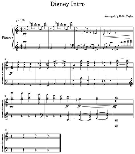 Disney Intro Sheet Music For Piano