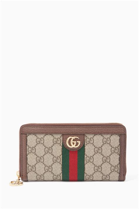 Shop Gucci Brown Beige Ophidia Gg Zip Around Wallet For Women Ounass Uae