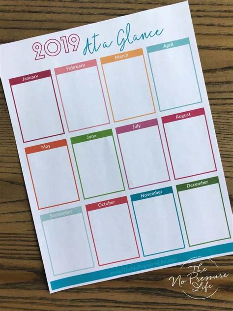 Free Printable Year At A Glance Calendar 2019 Undated