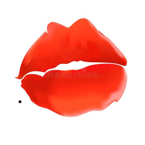 Vector Female Lips Illustration Vector Realistic Illustration Of Womans Girl Red Lipstick Kiss