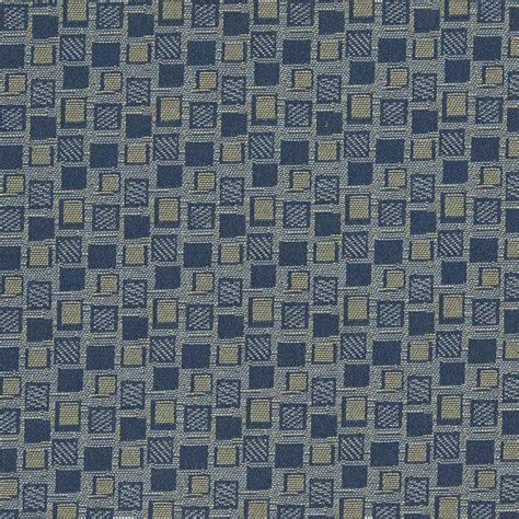 Squares Navy Blue Abstract Damask Upholstery Fabric By The Yard