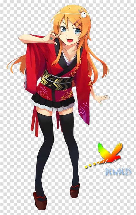 Kimono Girl Render Girl Wearing Red And Black Kimono Anime Character