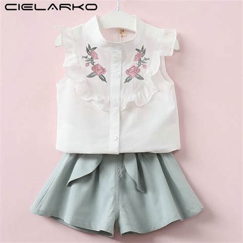 Cielarko Girls Clothing Set Casual Flower Shirt Skirt Cute Kids 2pcs