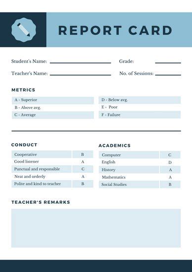 Homeschool Report Card Template Middle School Professional Templates