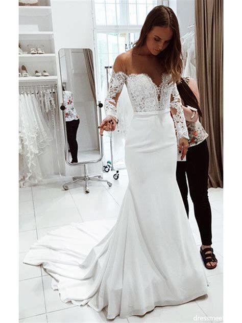 Get a look of princess with this special bridal costume that long sleeves and quarter sleeves were favored in the past but still brides go for traditional wedding dresses in order to have a dreamy classic touch. Elegant Mermaid Off the Shoulder Long Sleeves White Lace ...