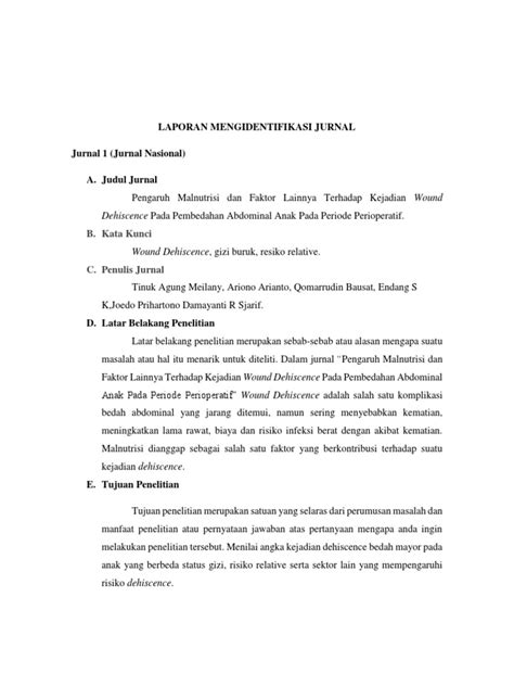 Judul artikel jurnal yang dibutuhkannya adalah: Contoh analisis jurnal