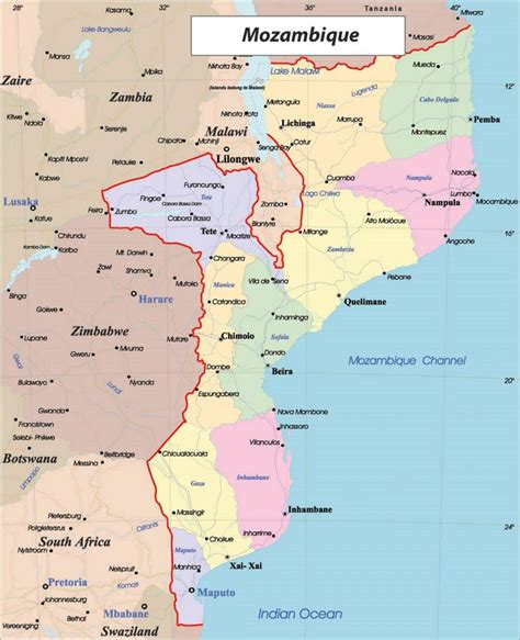 Map Of Mozambique Provinces Mozambique Political Map Eastern Africa