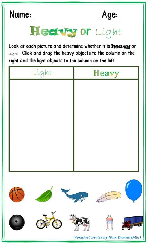 Heavy Or Light Worksheet Heavy And Light Math For Kids Critical