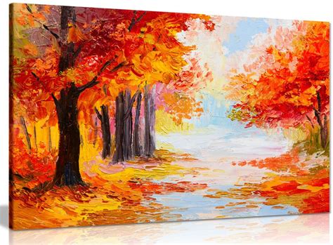 Oil Painting Landscape Colorful Autumn Forest Abstract Canvas