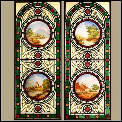 Ref Vic518 Pair Of Antique Victorian Stained Glass Windows By Christopher Dresser