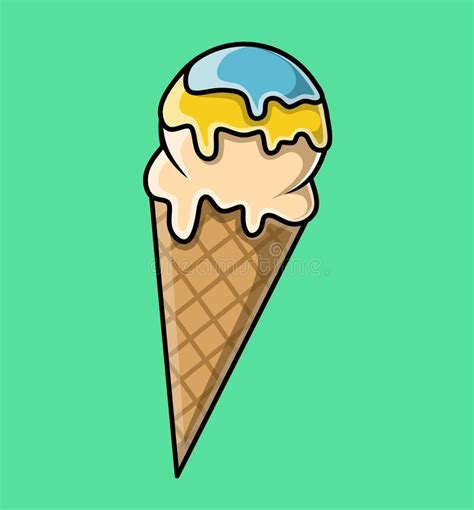 Illustration Of Delicious And Melted Ice Cream On A Wafer Cone Stock Illustration