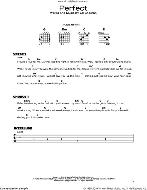 We have also especially thought of beginners, who will find each support offered on guitar and piano accompanied by chord diagrams to be sure to remember all the chords! Sheeran - Perfect sheet music (beginner) for guitar solo PDF