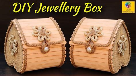 Beautiful Jewelry Box With Jute Popsicle Sticks And Cardboard Diy