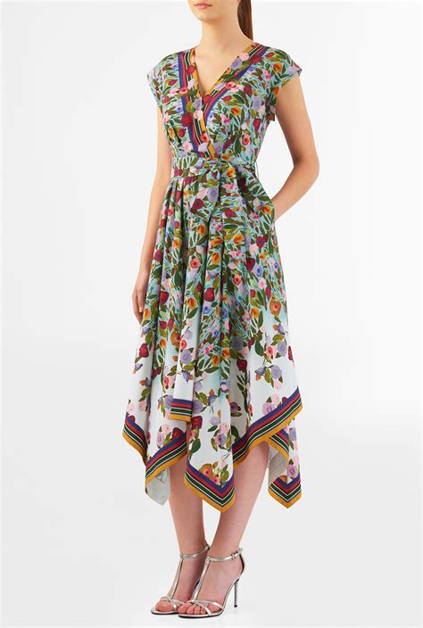 Shop Floral Print Handkerchief Hem Crepe Dress Eshakti