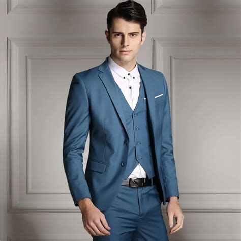 Latest Coat Pant Designs Light Blue Men Wedding Suits Slim Fit Skinny