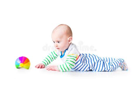 Happy Laughing Funny Baby Boy Learning To Crawl Stock Image Image Of