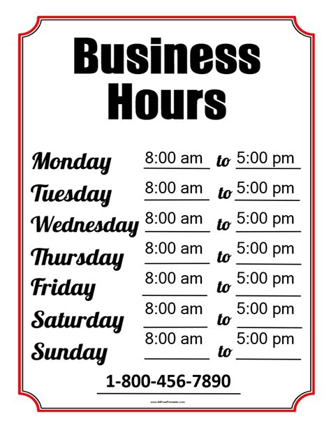 Business Hours Sign Template Free Businesseq
