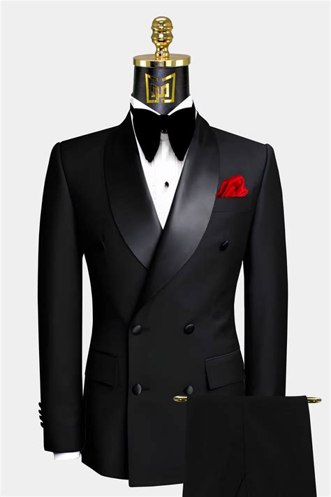 Double Breasted Black Men Suits For Wedding Piece Slim Fit Groom Tuxedo