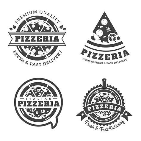 Premium Vector Vintage Monotone Pizza Logo Badge Illustration Set