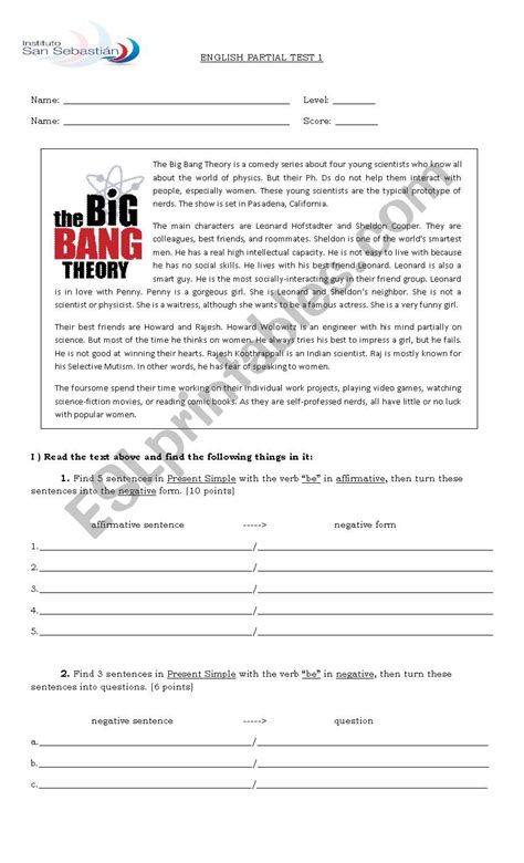 Big Bang Theory Worksheet